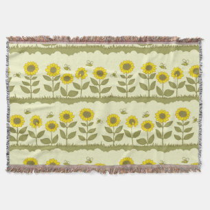 Couverture Fleurs de soleil, abeilles, motif mignon sans soud