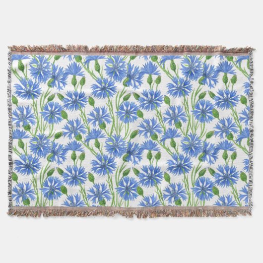 Couverture Fleurs d'eau bleu, fleurs sauvages sur blanc (Devant)