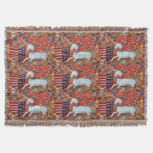 COUVERTURE FLEURS D'IMAGINAIRES UNICORNES ET MÉDIÉVAUX, MOTIF (Devant)