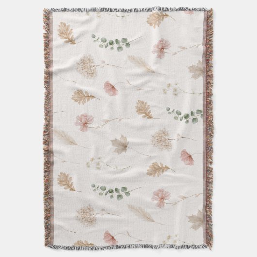 Couverture Fleurs Feuilles Crème Rose  (devant Vertical)