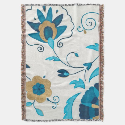 Couverture Fleurs Indigo dorées avec Arrière - plan blanc (devant Vertical)