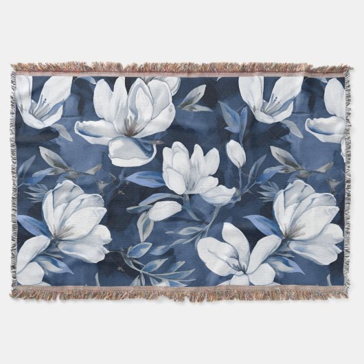 Couverture Fleurs Magnolia Blanches, Arrière - plan Bleu (Devant)