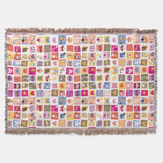 Couverture fleurs mignonnes, oiseaux, motif de carrés de (Devant)