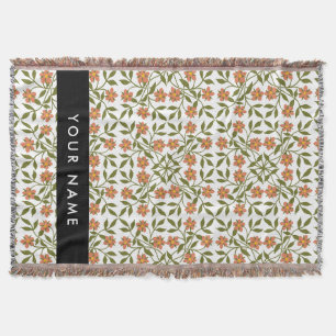 Couverture Fleurs oranges, motif floral, Bohème, Votre nom