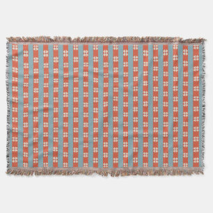 Couverture Fleurs rayées orange et sarcelle