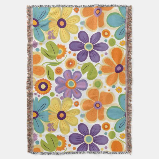 Couverture Fleurs Rétro Orange Lilac Green (devant Vertical)