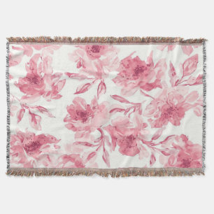 Couverture Fleurs Roses Rouges Clair Peintes À L'aquarelle Fl