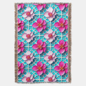 Couverture Fleurs roses sur fond bleu géométrique (devant Vertical)