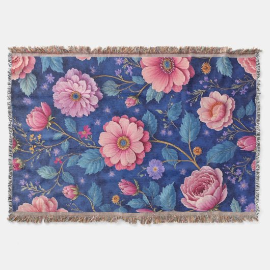 Couverture Fleurs roses sur un motif bleu vibrant (Devant)