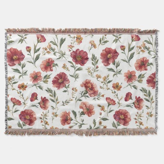 Couverture Fleurs Rouges Rayures (Devant)