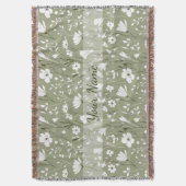 Couverture Fleurs sauvages boho vert sauge personnalisées (devant Vertical)