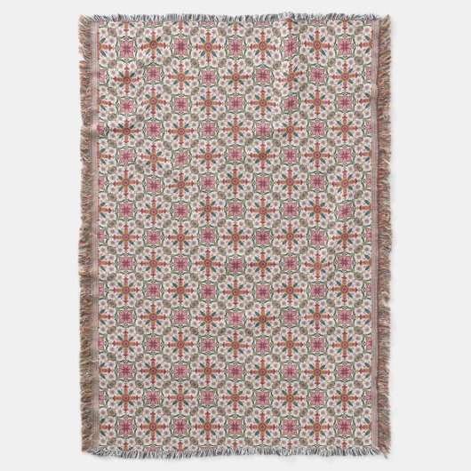 Couverture Floral Boho Pattern in Red, Pink & Teal (devant Vertical)