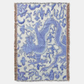 Couverture Floral de dragon oriental chinois bleu et blanc (devant Vertical)