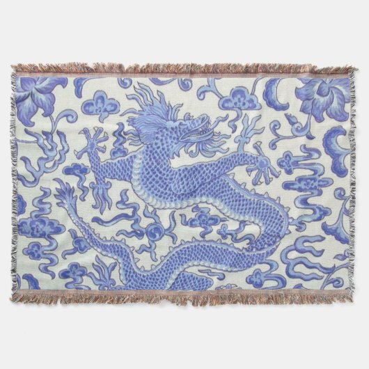 Couverture Floral de dragon oriental chinois bleu et blanc (Devant)