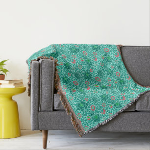 Couverture Floral jacobéen, Turquoise, Aqua et Coral