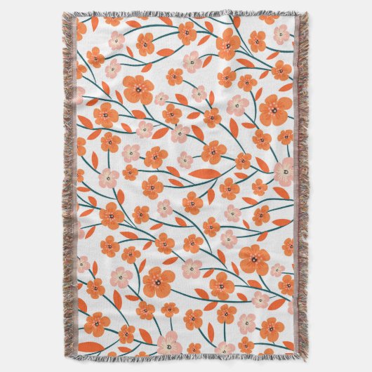 Couverture Floral Orange Pastel Blanc sans couture (devant Vertical)