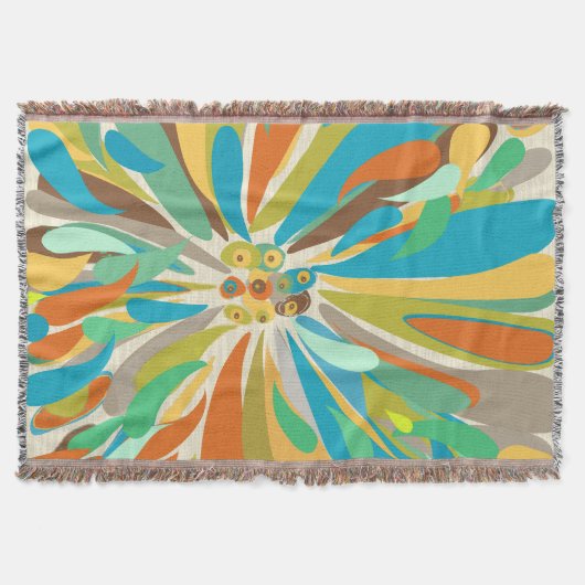 Couverture Floral Orange Turquoise Lime et violet Motif (Devant)