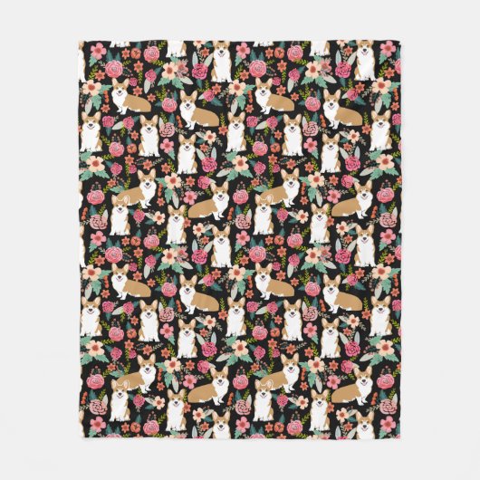 Couverture florale de corgi - noir (Devant)