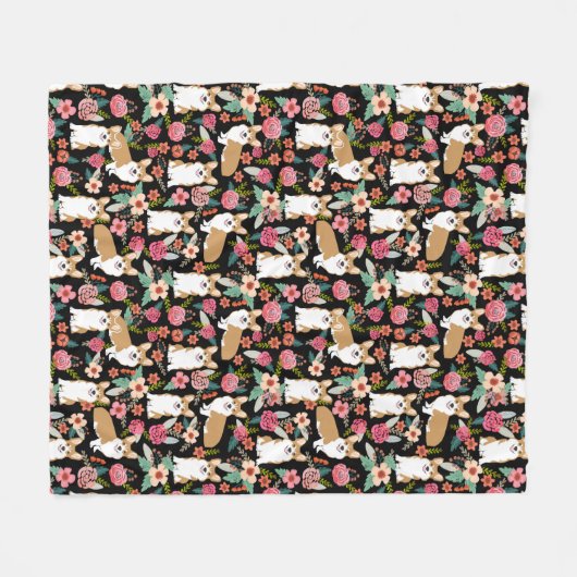 Couverture florale de corgi - noir (Devant (Horizontal))