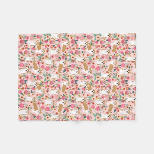Couverture florale de corgi - rose (Devant (Horizontal))