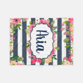 Couverture florale rayée personnalisée de marine (Devant (Horizontal))