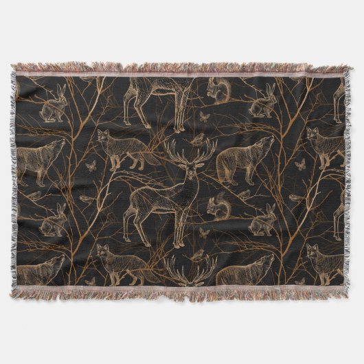 Couverture Forêt Faune Animaux Cerfs Ours Nature Sombre (Devant)