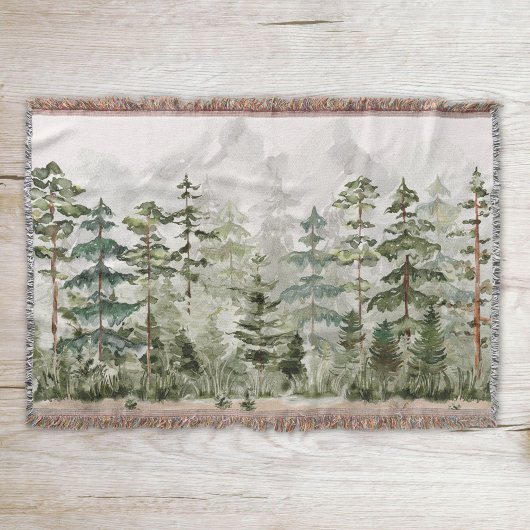 Couverture Forêt Verte Rustique Aquarelle