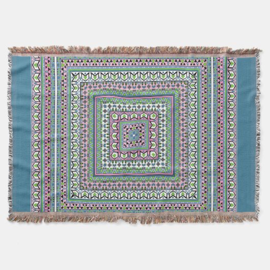 Couverture Foulard ethnique carré bleu et vert (Devant)