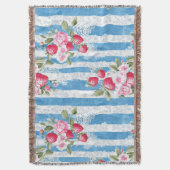 Couverture Fraises vintages et fleurs sur bandes bleues (devant Vertical)