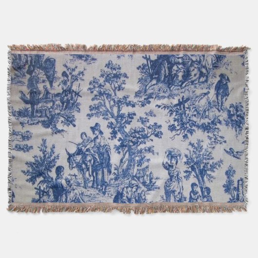 Couverture Française toile de jouy bleu et blanc élégant (Devant)