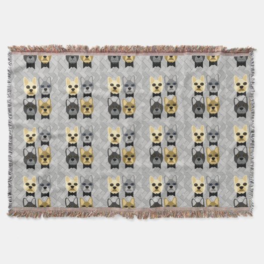 Couverture French Bulldogs Herringbone Grey (Devant)