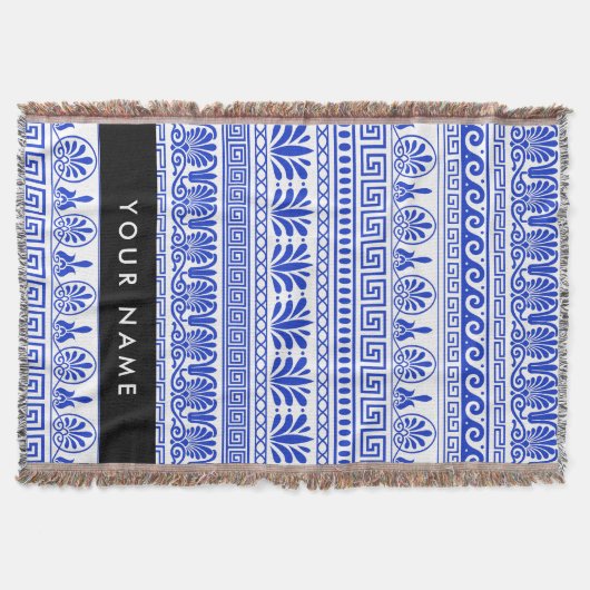 Couverture Fret grec, Clé de méandre mixte, Bleu, Votre Nom (Devant)