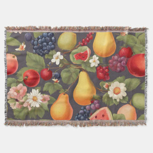 Couverture Fruits variés, Feuilles luxuriants et fleurs merve