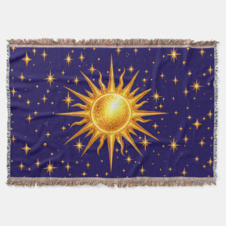 Couverture Galaxie Soleil et Étoiles Faux Or Bleu Marine
