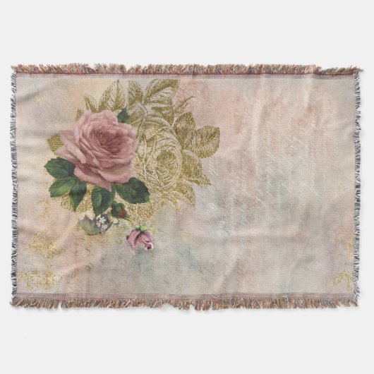 Couverture Glam Steampunk | Rose rose et or Rustique Floral (Devant)