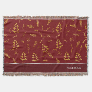 Couverture Gold Foil Noël Arbre Motif Red Holiday