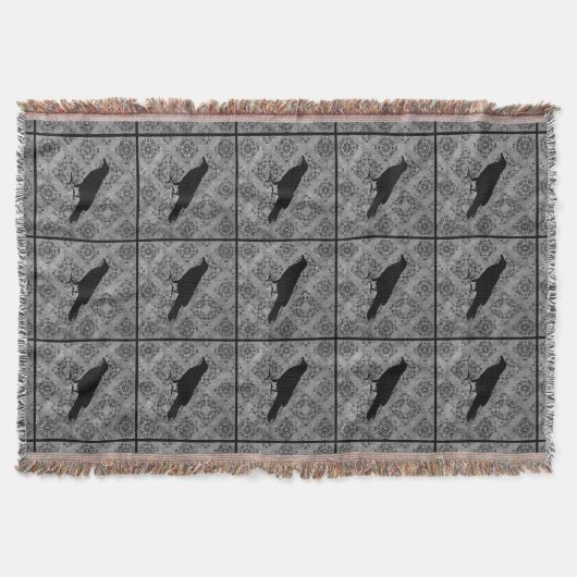 Couverture Gothique Halloween corbeau noir sur gris (Devant)