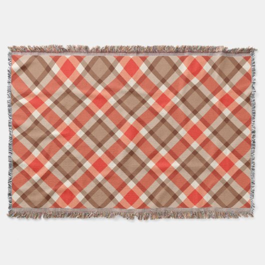 Couverture Grand Plaid Moderne, Coral Orange, Brown & Tan (Devant)