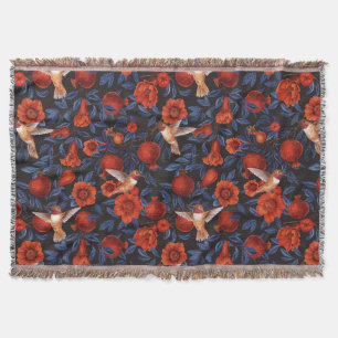 Couverture Grenade et colibris/feuilles bleus sur noir