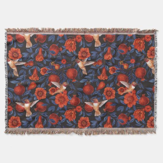 Couverture Grenade et colibris/feuilles bleus sur noir (Devant)