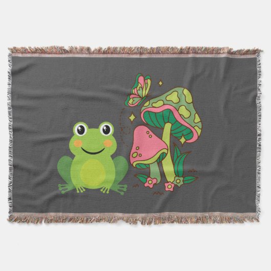 Couverture grenouille mignonne, champignons et papillon (Devant)
