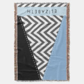 Couverture Grey Zigzag, Grey Chevron, Bleu, Votre Nom (devant Vertical)
