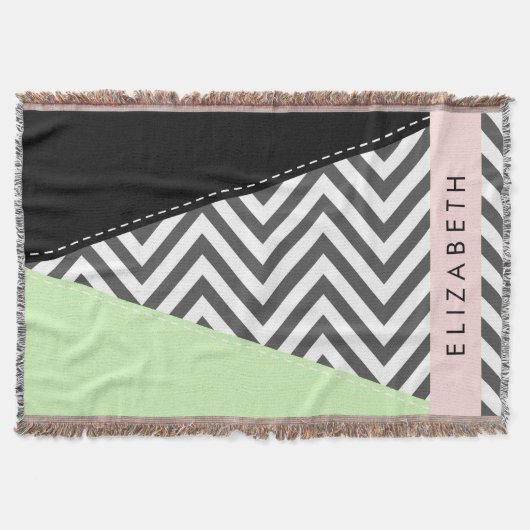 Couverture Grey Zigzag, Grey Chevron, Mint, Votre Nom (Devant)
