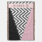 Couverture Grey Zigzag, Grey Chevron, Rose, Votre Nom (devant Vertical)