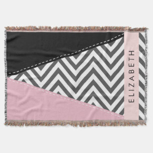 Couverture Grey Zigzag, Grey Chevron, Rose, Votre Nom