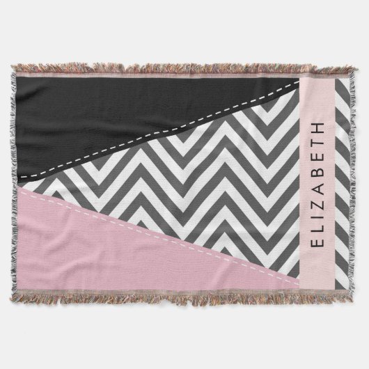 Couverture Grey Zigzag, Grey Chevron, Rose, Votre Nom (Devant)