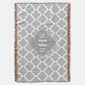 Couverture Gris Blanc Marocain #5 Gris 3 Initial Monogramme (devant Vertical)