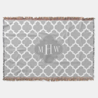 Couverture Gris Blanc Marocain #5 Gris 3 Initial Monogramme