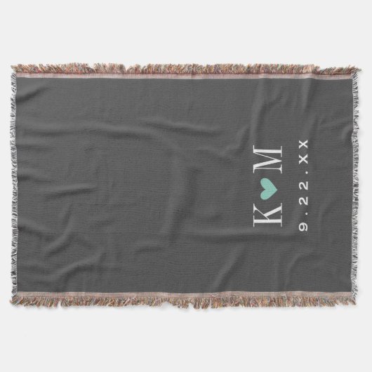 Couverture Gris et aqua Mariage moderne Monogramme (Devant)