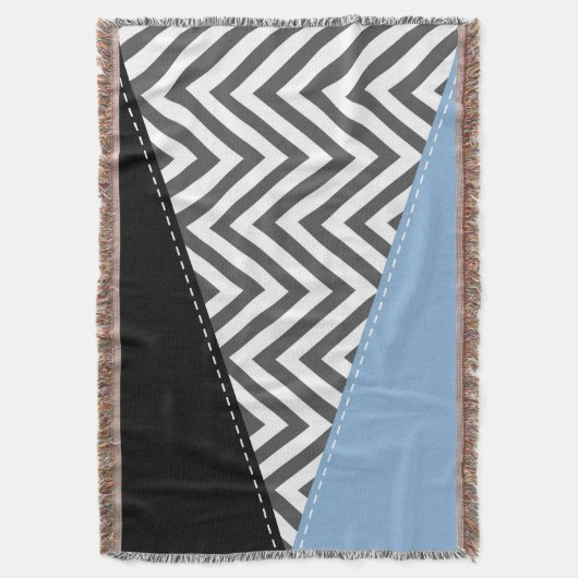 Couverture Gris Zigzag, Gris Chevron, Motif Zigzag, Bleu (devant Vertical)